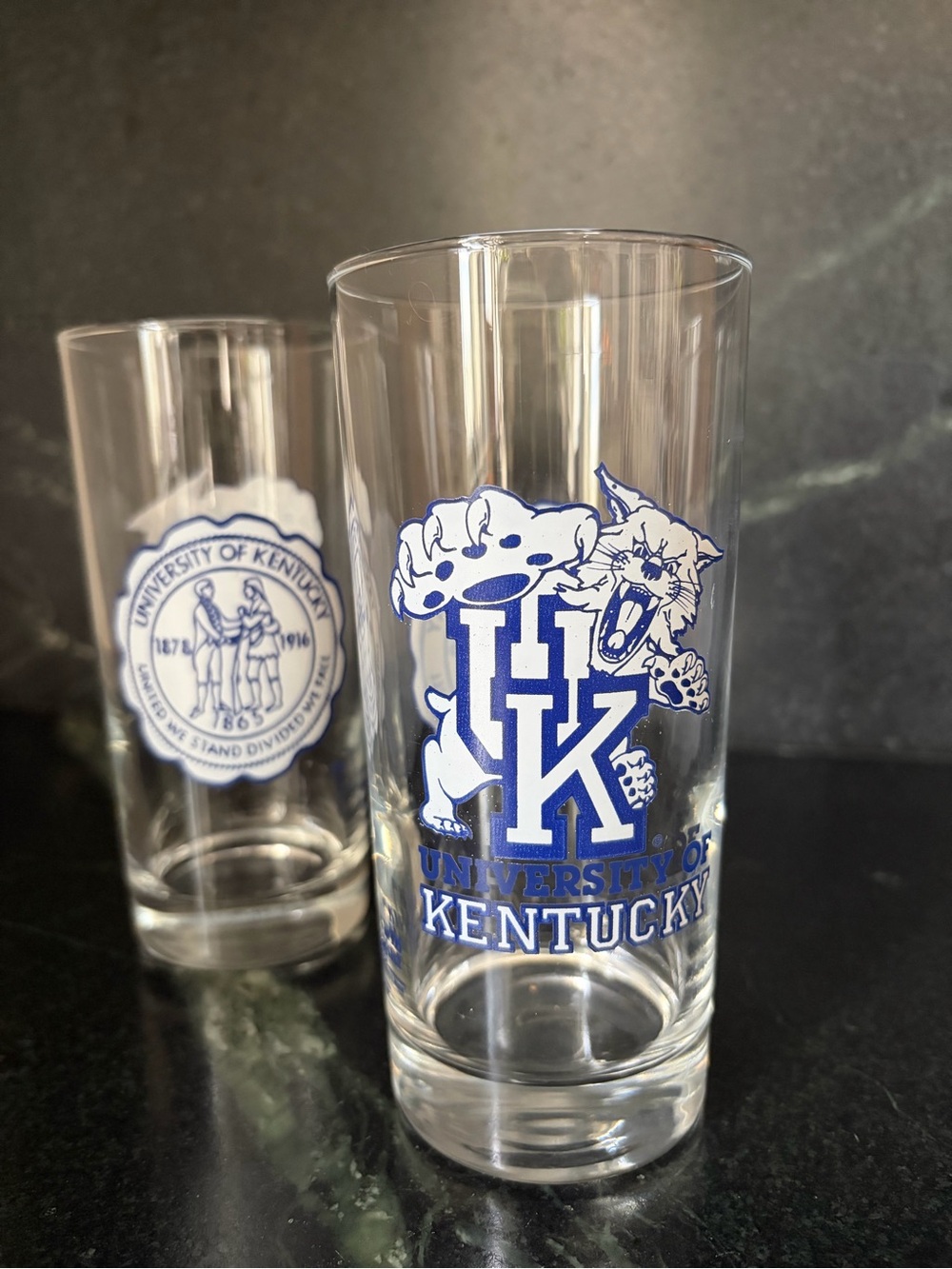Pen tongue! Kentucky Wildcats Glass Tumblers Set of 2 Blue White United We Stand